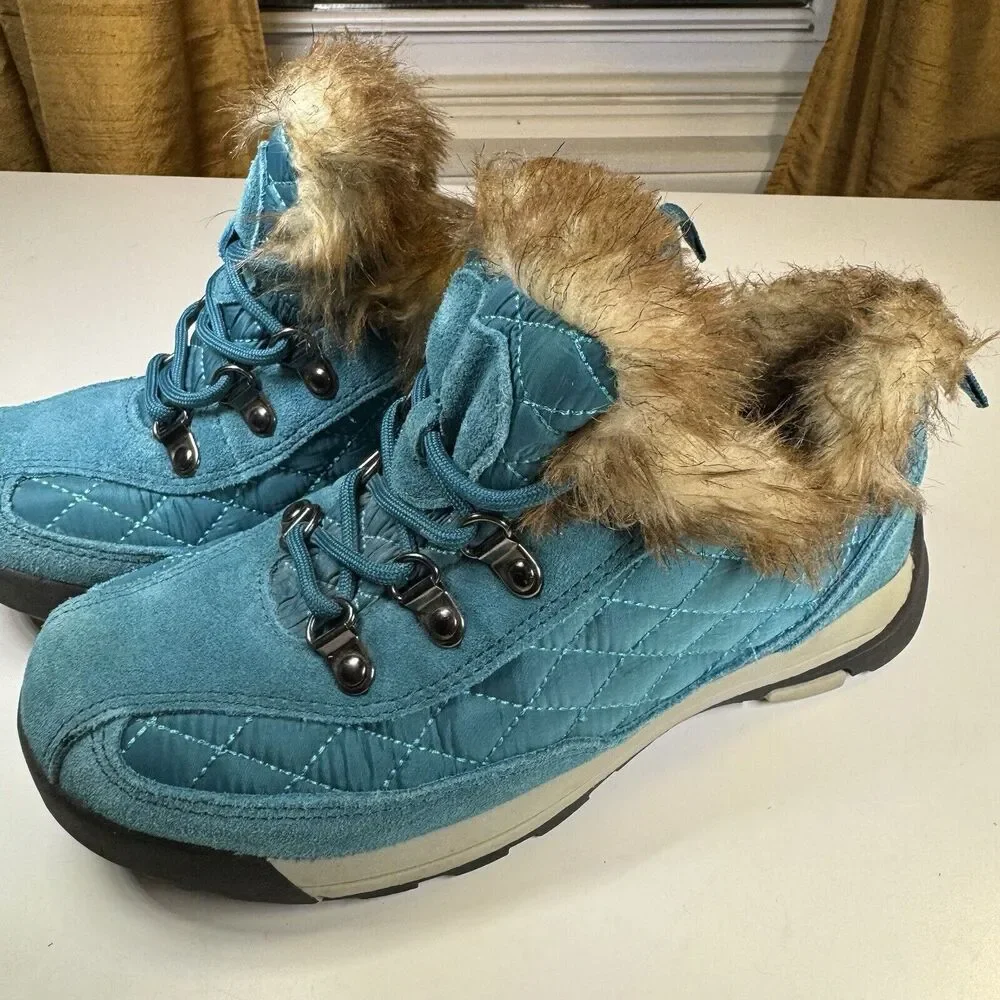 Lands End Powder Belle Teal Suede Shoe Snow Boot Women’s Size 6B 420475